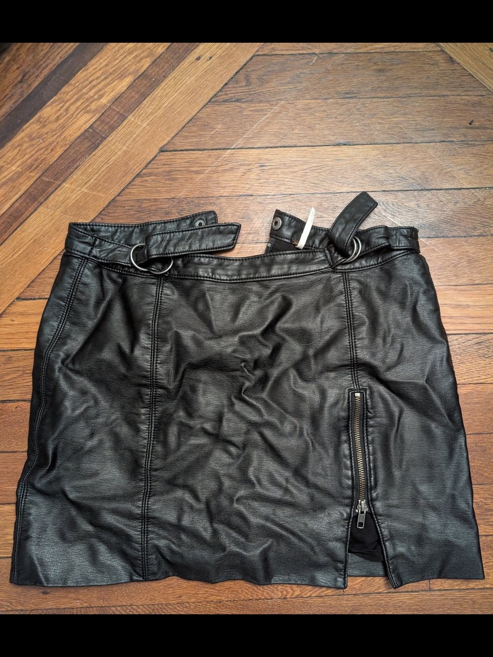 Free People Leather Mini Skirt with Side Zip and Belt